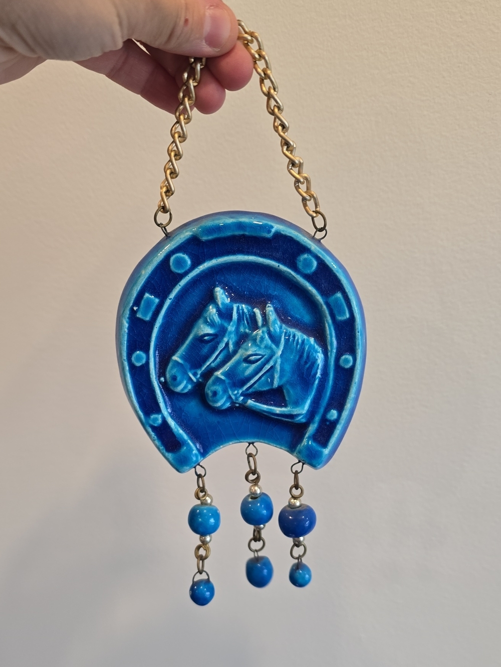 Blue Horse Horseshoe Wall Hanging – Ceramic Equine Decor